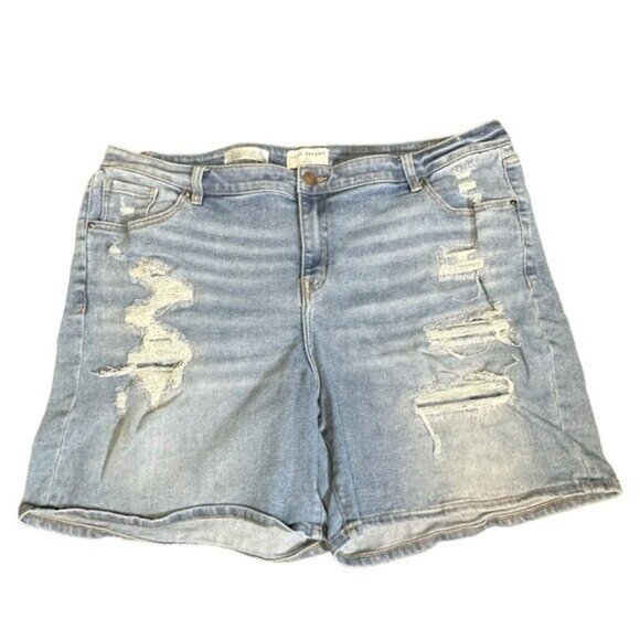 Lane Bryant 20 Boyfriend Midi Jean Shorts Light Wash Denim Distressed Stretch - Picture 1 of 9